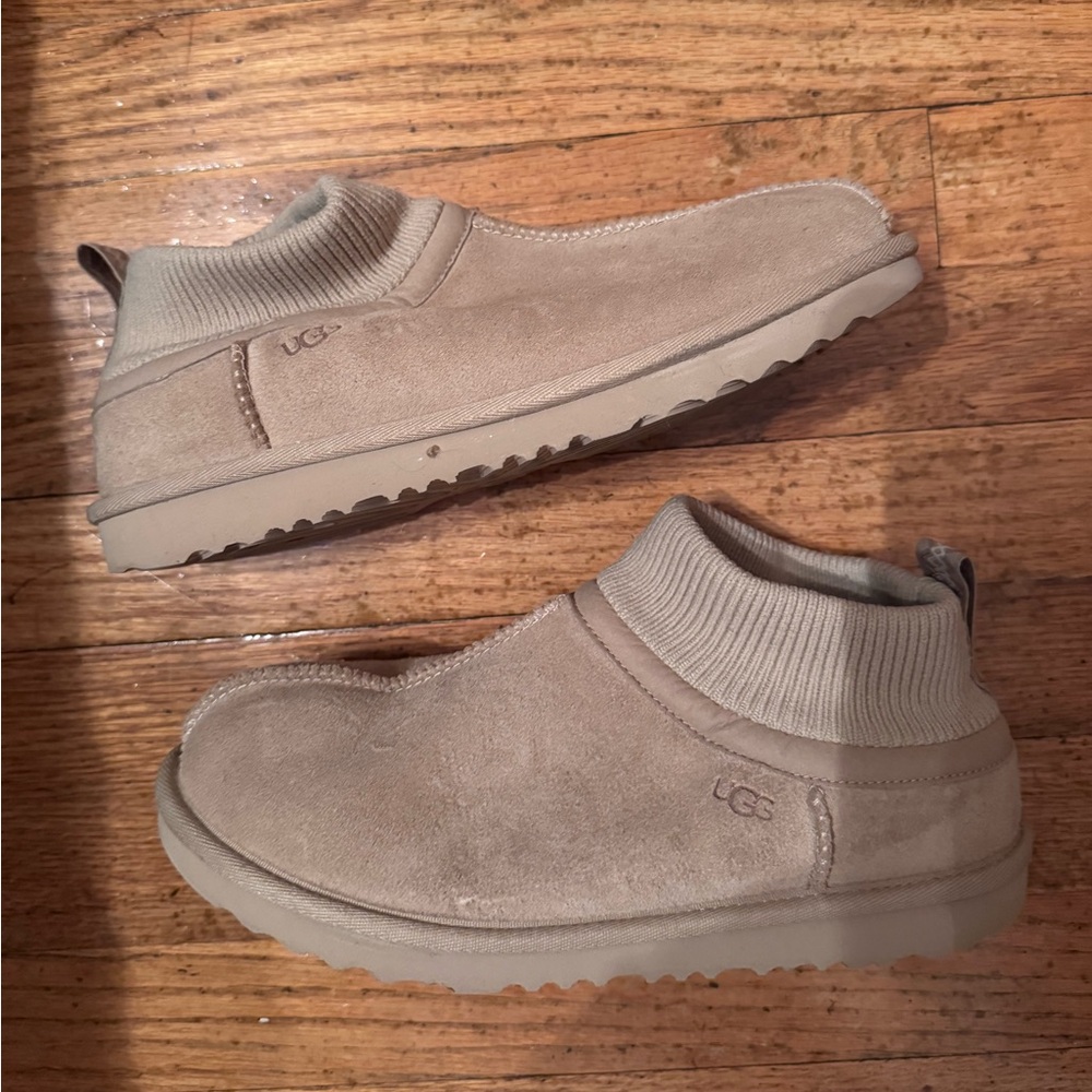 UGG Beige Suede Ankle Slip-Ons- kids